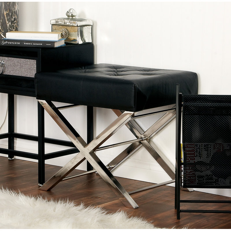 Cole & Grey Stainless Steel and Tufted Leather Vanity Stool & Reviews